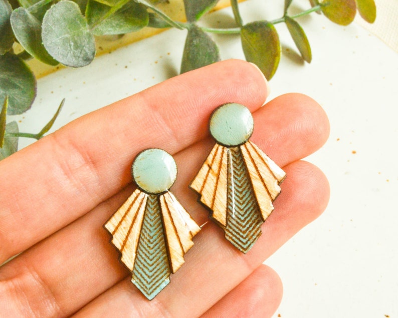 Art deco statement earrings, art nouveau turquoise earrings, vintage modern style, women gift Blue