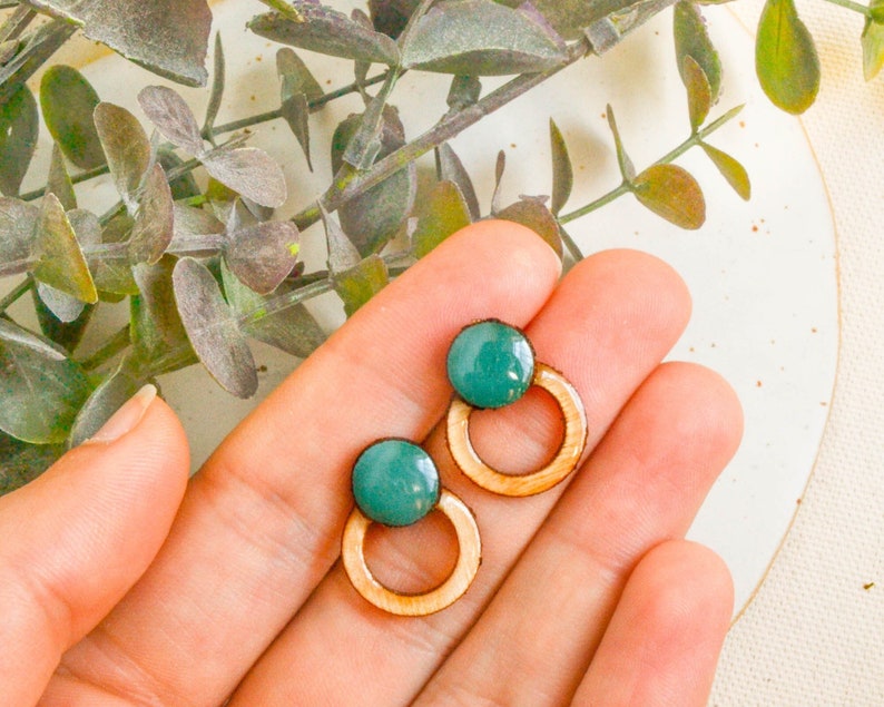 Simple unique stud earrings, turquoise modern studs, minimalist blue earrings, sustainable gifts for her Turquoise