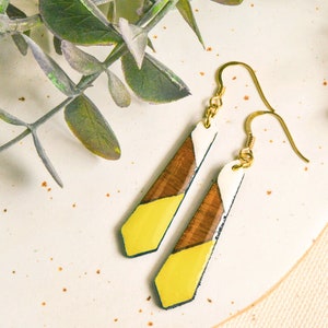 Drop wood dangle earring, handmade wood jewelry her