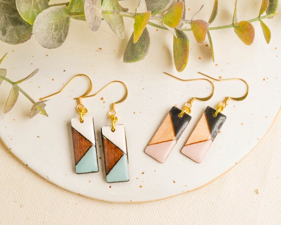 Natural Wood & Colored Resin Dangles, Choose From Five 5 Styles 2 Pieces 