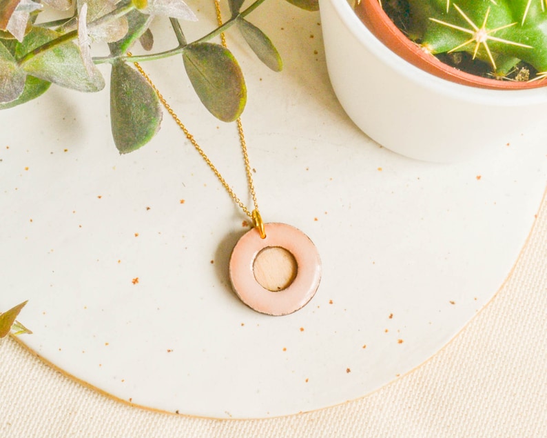 Dainty Gold wood necklace, Essential Oil diffuser necklace, aromatherapy jewelry, meditation gifts for women Pink