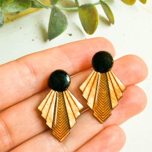 Art deco black statement earrings and art nouveau style earrings