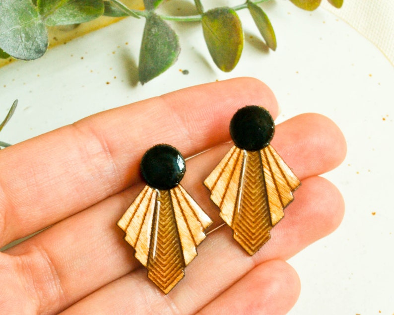 Art deco black statement earrings and art nouveau style earrings