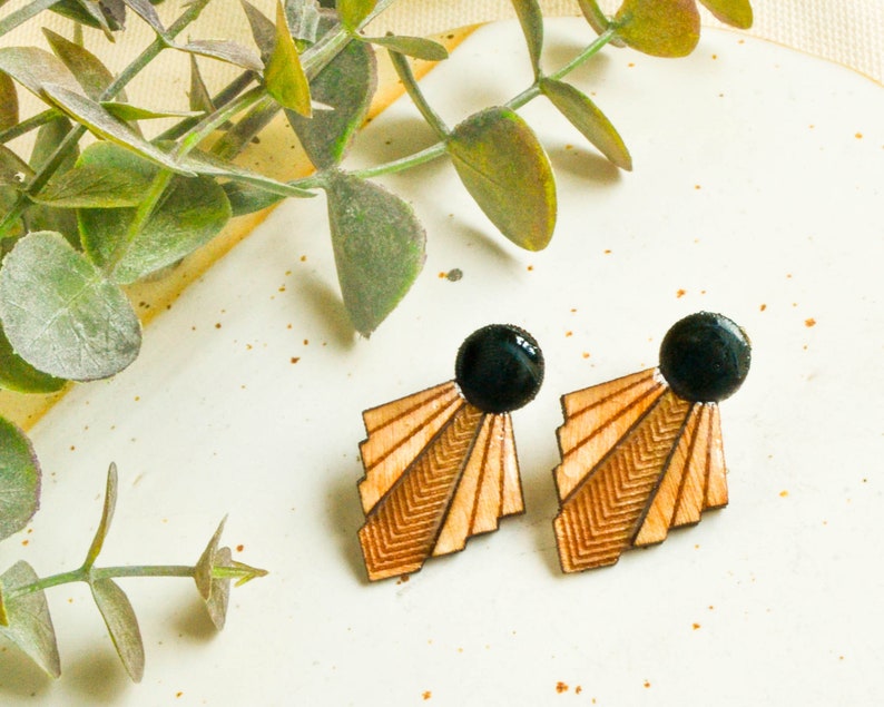 60s vintage style statement earrings and mid century modern black earrings handmade