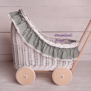 ベビーカー+ベッドリネン、籐製トロリー、人形用籐製カート、ウェディング用乳母車、ベビーシャワーギフト、素朴なベビーカー、籐製ベビーカー、写真用籐