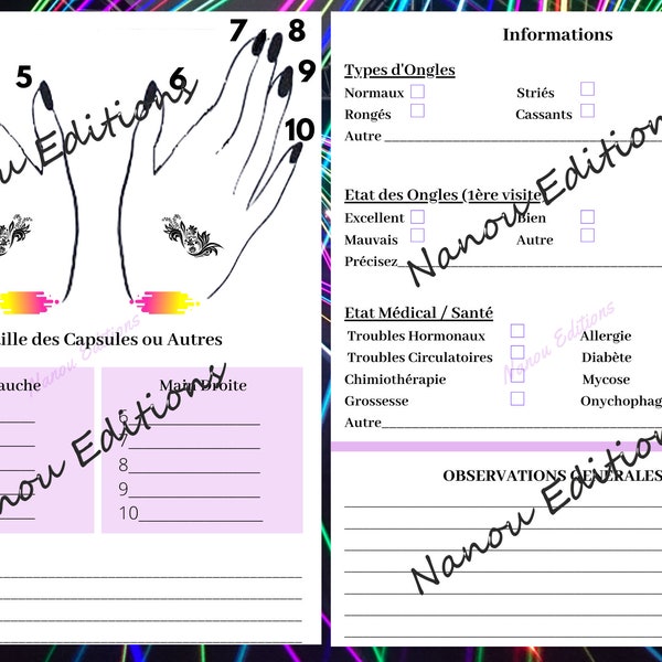 FICHE CLIENT pour Manucure ou Prothésiste Ongulaire