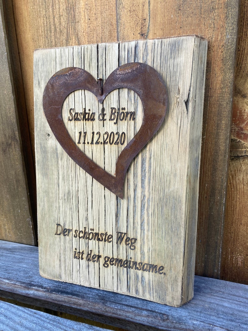 Hochzeitsgeschenk Spruch und Rost Herz groß auf rustikalem Etsy