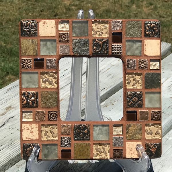 Kasia Mosaic Picture Frame, hand made, Unique Textural Glass, Ceramic and Slate Stone Tiles with natural earthy rust grout, great gift