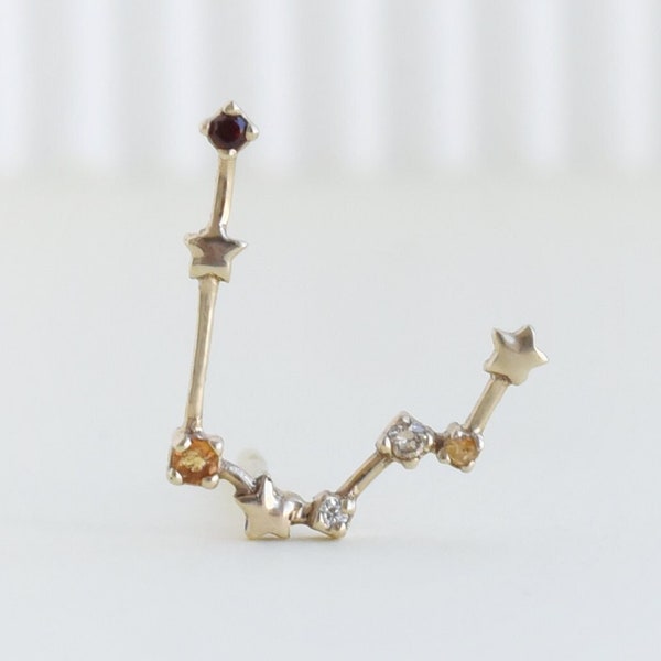 Gemini Earring with Gemstones | Gold Constellation Earring