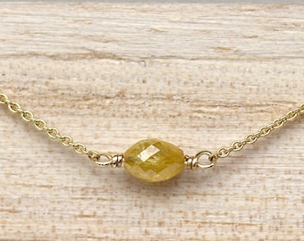 Gelb Diamant Perle Gold Kette Choker Halskette | Massiver 14k Gold Choker mit Gelber Diamant Ei Perle