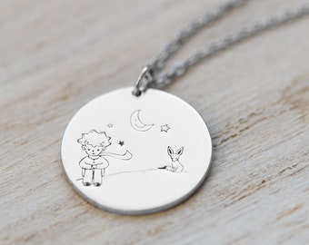 Personalized The Little Prince 14k Gold Necklace | Gold Necklace with Engraving Le Petit Prince