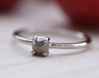 Minimalist Gray Rose Cut Diamond Engagement Ring in Solid Gold  | 14k White Gold Ring with Salt and Pepper Diamond