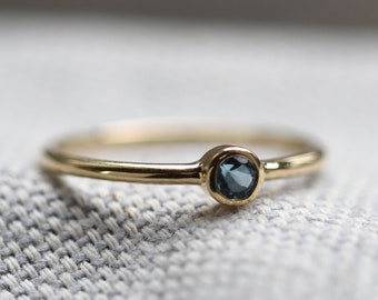 Minimalist London Blue Topaz Ring| Stacking 14k Gold Topaz Ring