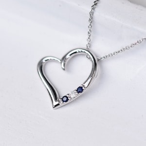 Gold Heart Sapphire Necklace | 14k Gold Diamond Necklace