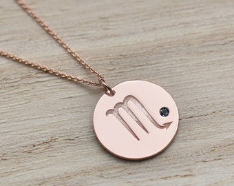 Złoty naszyjnik ze znakiem zodiaku Skorpiona | Wisiorek z litego złota z topazem, kamieniem szlachetnym 14k | Wisiorek ze srebra