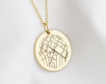 Where We Met Map Necklace | 14k or 18k Gold Personalized Necklace with Diamond | Platinum Pendant with Engraving | Silver Map Necklace