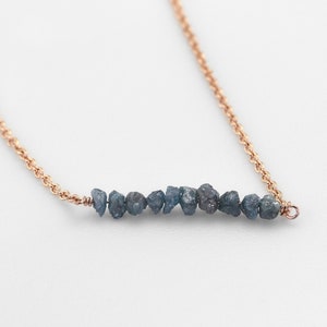 Rough Blue Diamond Beads Gold Chain Necklace | Solid 14k Gold Choker with Raw Blue Diamonds
