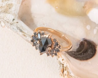 Unique Gold Ring with Salt and Pepper Diamonds | 14k Rose Gold Gray Diamond Ring