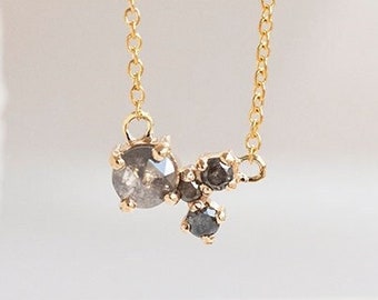 Diamant 14k solides Gold oder Silber Cluster-Halskette | Salz und Pfeffer Diamant Anhänger