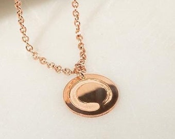 Collar único de círculo zen Enso de oro de 14 o 18 k / Colgante budista de plata personalizado / Dije de yoga de platino con grabado