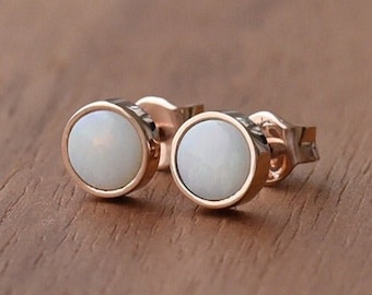 Boucles d'oreilles minimalistes en or opale | Boucles d'oreilles lunette en or massif 14 carats avec opale
