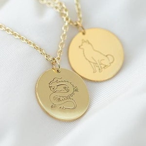 Chinese Zodiac Sign Necklace | Personalized 14k or 18k Gold Astrology Pendant | Minimalist Platinum Disc Pendant with Chinese Horoscope