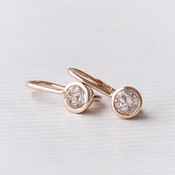 Simple Morganite Drop Earrings | 14k Solid Gold Lever Back Earrings