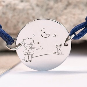 Eco String Bracelet with Gold Le Petit Prince Charm | Recycled Silver Jewelry with Little Prince and Fox