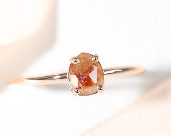 Delicate 14k or 18k Gold Ring with Orange Salt and Pepper Diamond | Platinum Promise Ring with Pear Natural Diamond | Unique Statement Ring