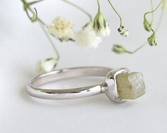 Bagues en or massif diamant brut jaune | Bague minimaliste en diamant brut