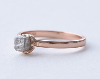 Rough Grey Diamond White Gold Ring | Raw Diamond Engagement Ring