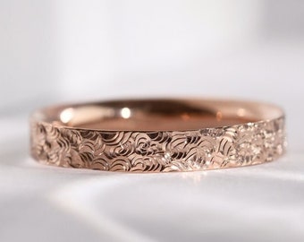 Textured Gold Ring | Engraved Wedding Bands | Ring with Handmade Engraving