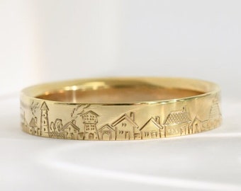 City Gold Ring | Engraved Wedding Bands | Ring with Handmade Engraving