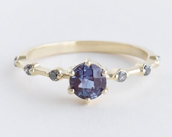 Solid Gold Ring with Alexandrite | Ring with Alexandrite and Gray Diamonds