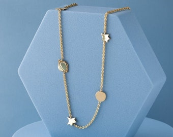 The Little Prince Stars and Planets 14k or 18k Gold Necklace | Silver Le Petit Prince Necklace | Delicate Platinum Necklace with Pendants