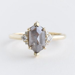 Stunning Ring with Salt and Pepper Diamond | Solid 14k Gold Ring with Gray Diamond
