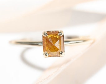 Gold Ring with Orange Emerald Salt and Pepper Diamond | 14k or 18k Gold Ring with Natural Diamond | Solitaire Platinum Engagement Ring