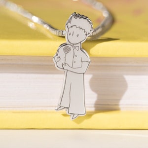Personalized The Little Prince Character 14k or 18k Gold Necklace | Silver Pendant Le Petit Prince | Engraved Platinum Pendant