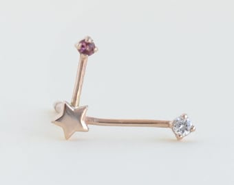 Libra Earring with Gemstones | Gold Constellation Earring