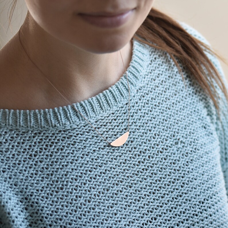 Half Circle Gold Necklace Solid 14k Gold Half Moon Necklace