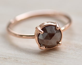 Rosenschliff Diamant 14k Gold Ring | Roségold Ring Mit Braunem Diamanten | Massiver Gold Rose Schliff Diamant Ring