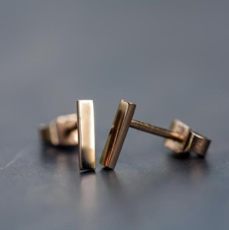 Solid Gold Bar Earrings 14k Gold Stud earrings
