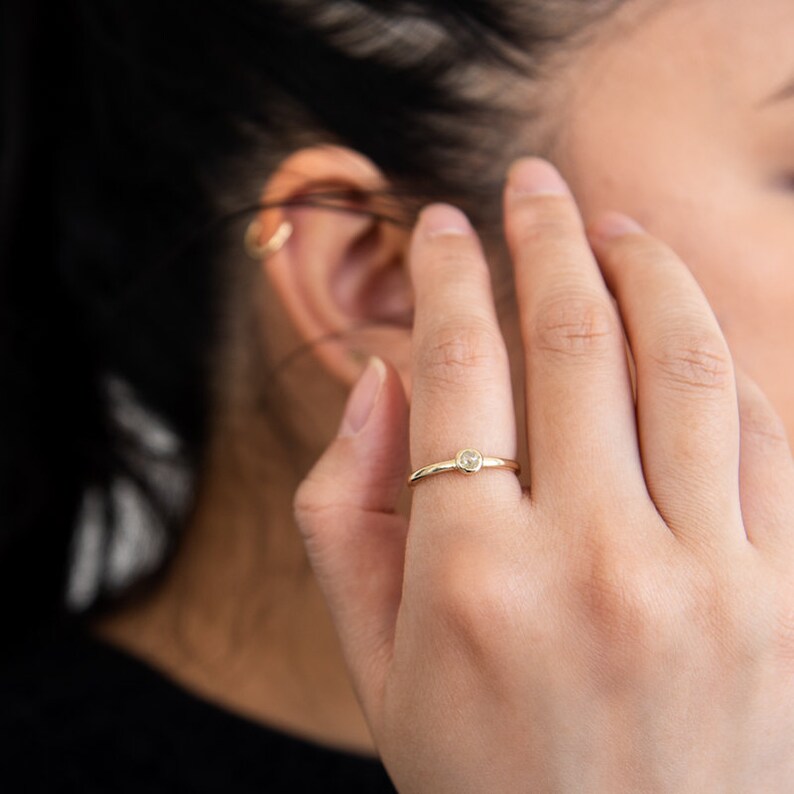 Minimalist Salt and Pepper Diamond Gold Engagement Ring 14k or 18k Solid Gold Ring with Gray Diamond Platinum Salt and Pepper Ring image 2