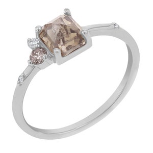 Stunning 14k Solid Gold Ring with Salt and Pepper Diamond Gold Radiant Cut Diamond Ring image 7