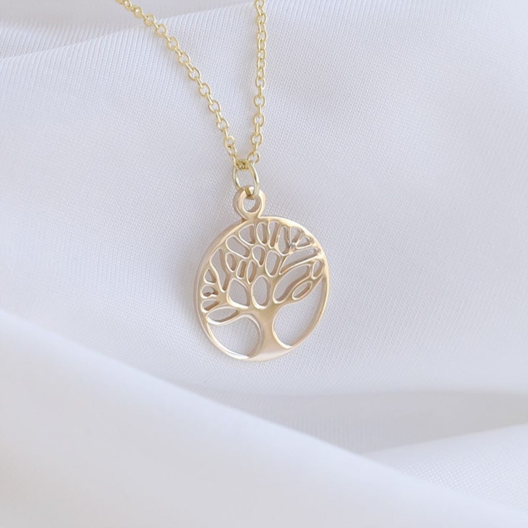 Tree of Life Solid Gold Necklace | 14k Gold Tree of Life Pendant | Yoga ...