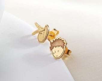 Solid Gold The Little Prince and The Fox Earrings | The Little Prince Silver Mismatched Earrings | Silver or Gold Le Petit Prince Earrings