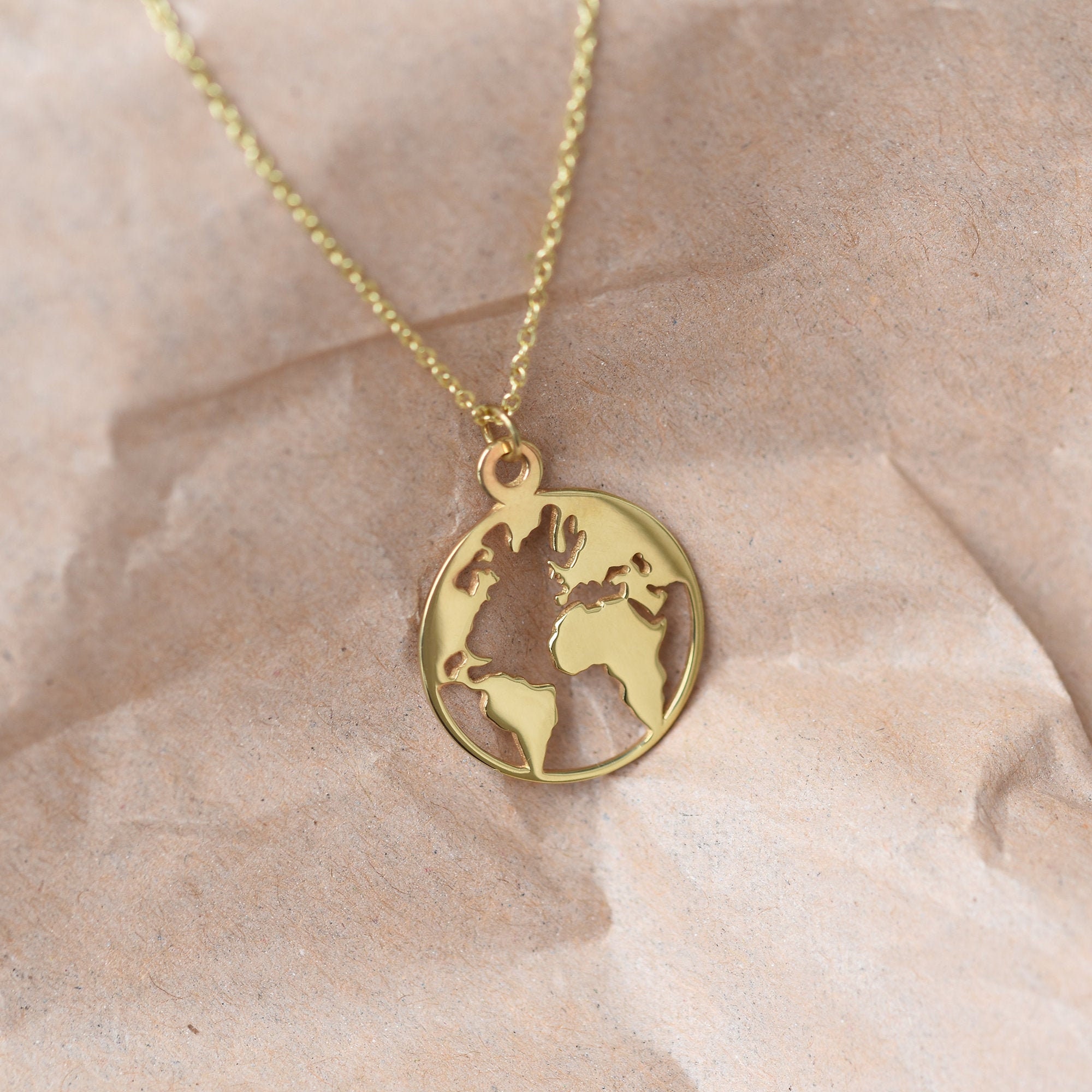 World Map Solid 14k Gold Necklace World Map Necklace for Etsy