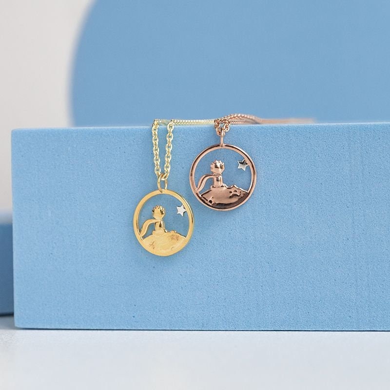 Couple Cut Out Necklaces The Little Prince | 14k or 18k Gold or Silver Pendant Le Petit Prince | Platinum Fox and Prince Friendship Pendant