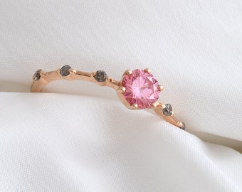 Stunning IGI Certified Lab Grown Pink Diamond Ring | 14k Rose Gold Engagement Ring | Solid Gold Ring with Salt and Pepper Side Stones