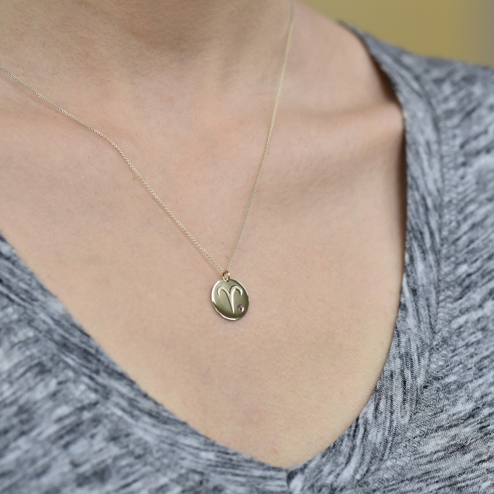 Aries Birthstone Gold Necklace Zodiac Solid Gold Jewelry - Etsy